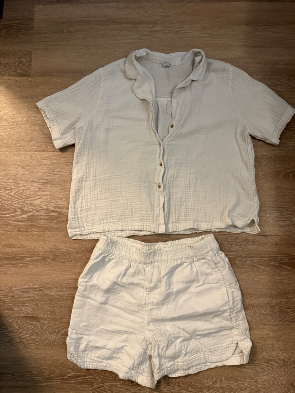100% Cotton Two-Piece Button Shirt & Elastic Waist Shorts Set